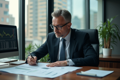 Banquier d'âge moyen analysant des graphiques financiers