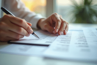 Jeune professionnel calculant les taxes de salaire au bureau