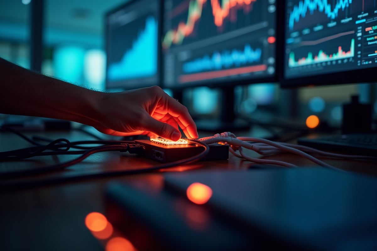 Main connectant un câble dans un réseau lumineux