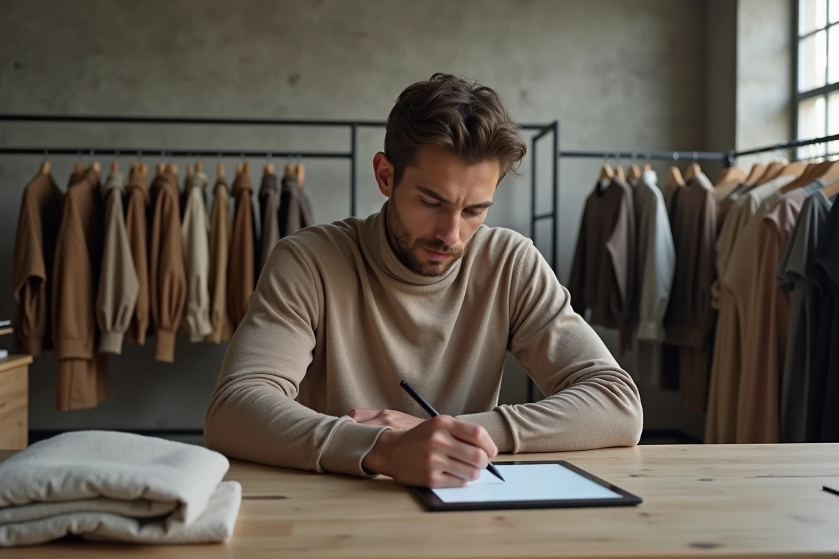 Designer mode dessinant dans son studio moderne