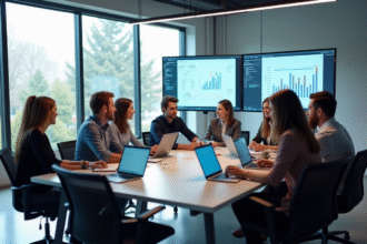 Équipe diversifiée d'informaticiens collaborant en open space