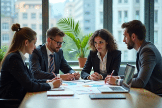 Groupe de professionnels analysant des graphiques financiers