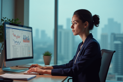 Femme d'affaires concentrée dans son bureau moderne