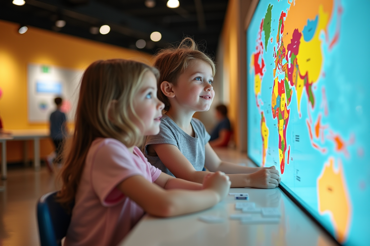 Mère et fille explorant un musée pour enfants