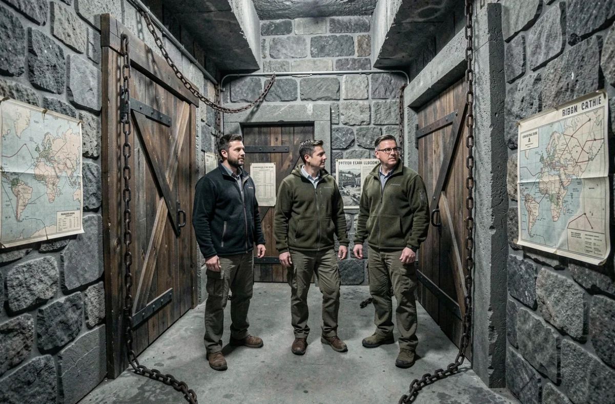 Joueurs en tenue outdoor explorant le décor de forteresse militaire de Fort Escape à Blénod-lès-Toul