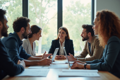 Groupe de professionnels divers en réunion de travail