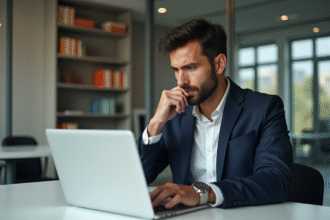 Homme concentré travaillant sur son ordinateur au bureau