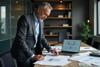 Ingénieur homme en costume dans un bureau moderne