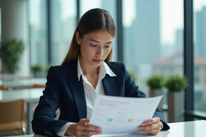 Jeune femme d'affaires en réunion dans un bureau moderne