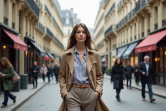 Jeune femme élégante en mode parisien dans la rue