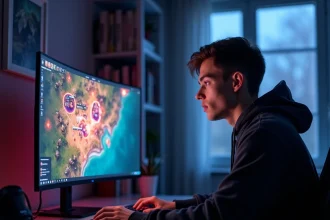 Joueur de League of Legends concentré devant son écran analysant la macro game en solo queue