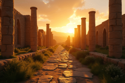 Lever de soleil sur les ruines antiques de Timgad en Algérie
