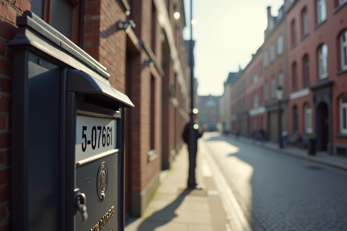 Rue de Lille avec boîte aux lettres moderne affichant le code postal actuel