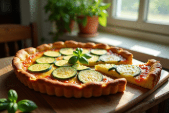 Tarte courgette et fromage fraîche sortie du four