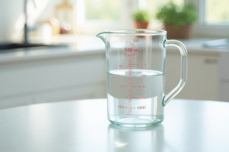 Verre mesureur avec eau à 500 ml sur plan de travail